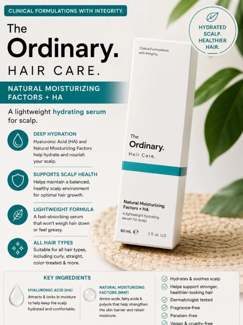 The Ordinary Hair Care Natural Moisturizing Factors + HA Scalp Serum 60ml